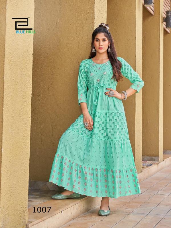 Blue Hills Sizzling Fancy Wear Long Cotton Anarkali Kurti Collection